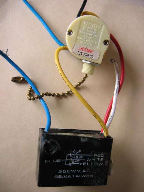 Ceiling fan: change capacitor for single speed