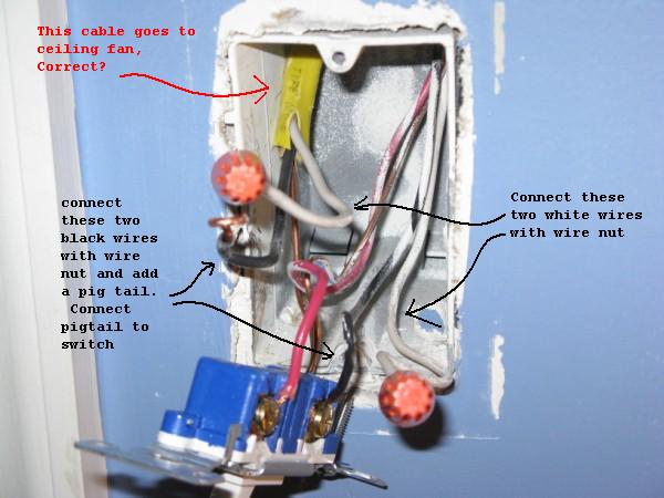 Stuck wiring ceiling fan to existing light switch.