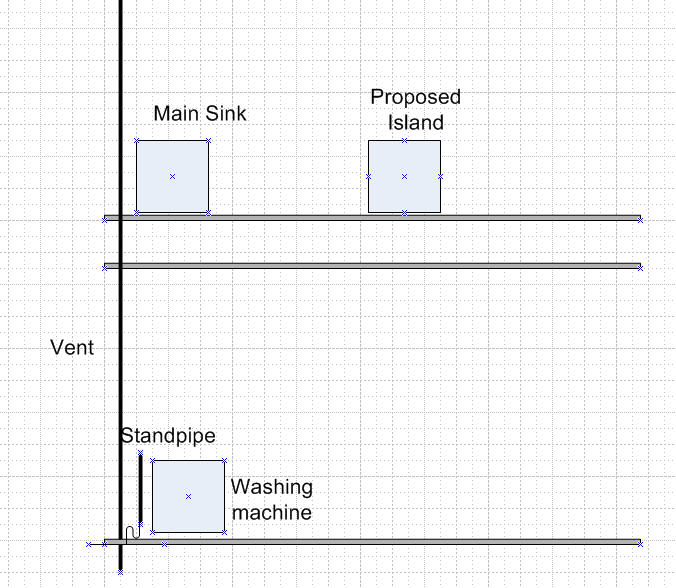 Draining/Venting kitchen island into existing vent pipe