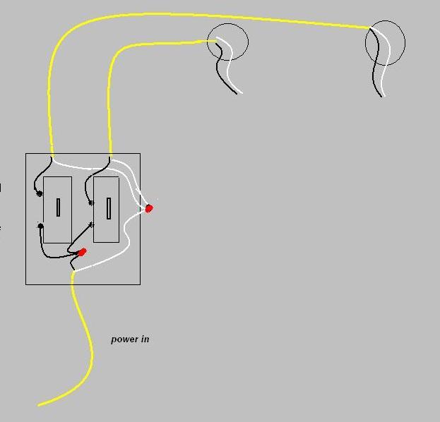 How to Wire Two Light Switches With 2 lights with One Power Supply diagram