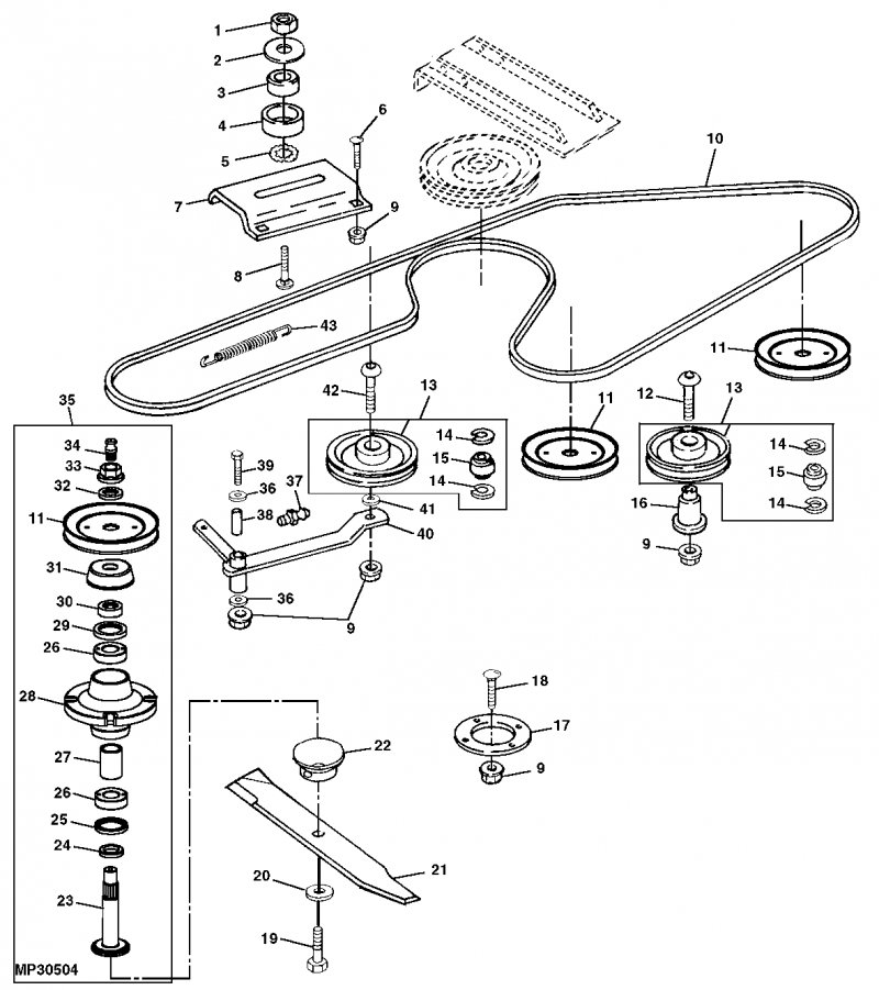 Diagram to install belt on john deere 54" deck mower