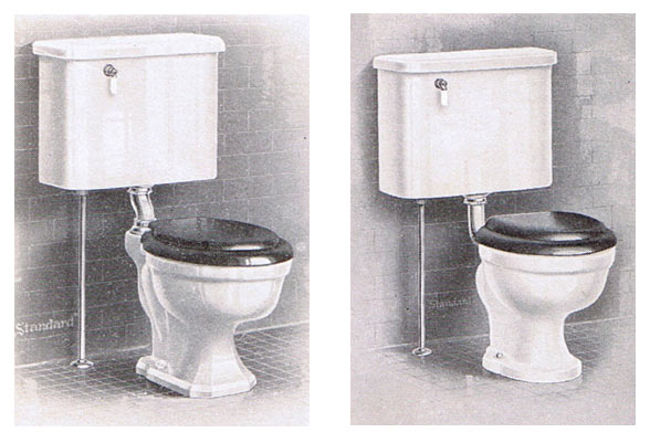 Toilet mounted without wax seal, 1930's