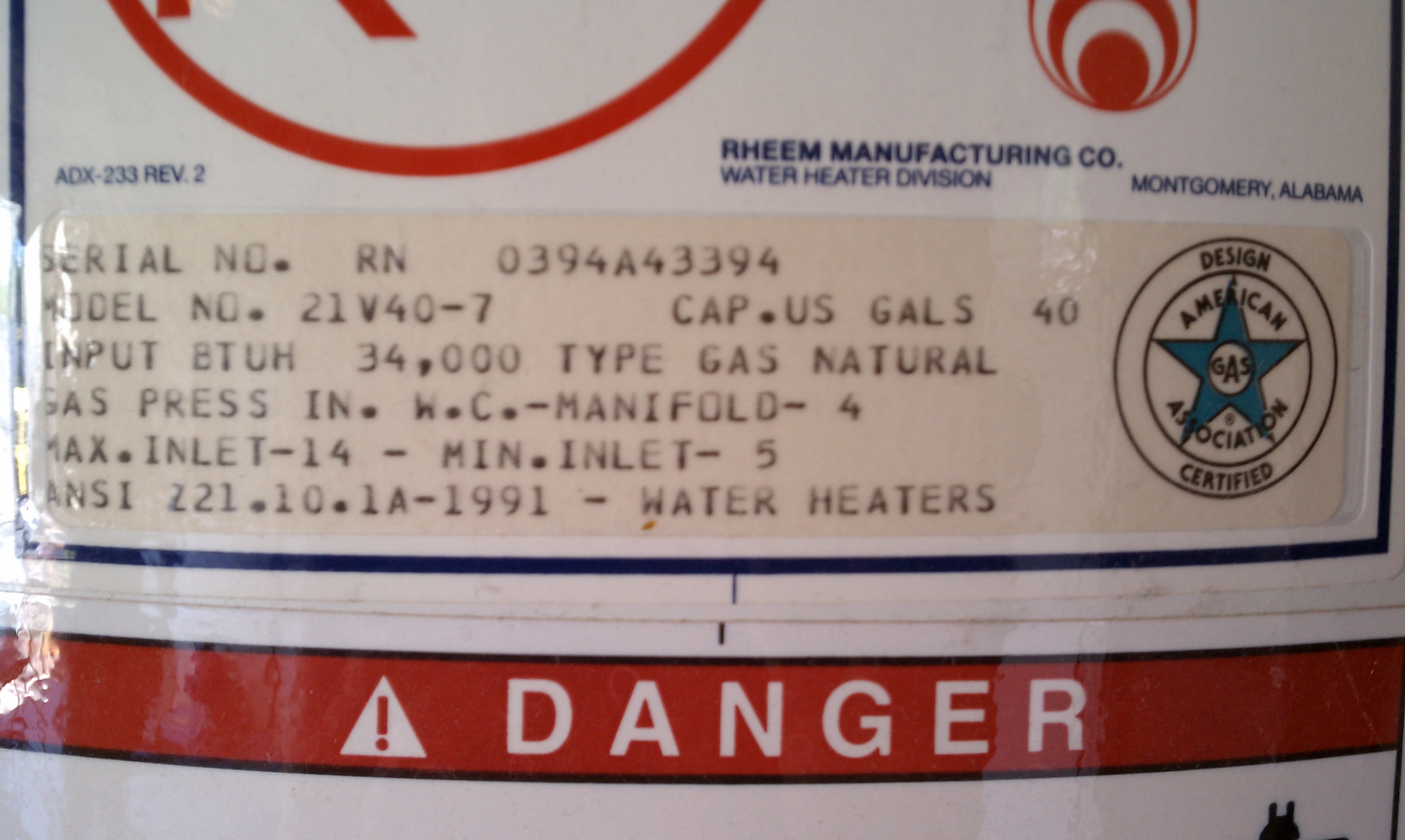 Rheem gas water heater 21v407 baffle?