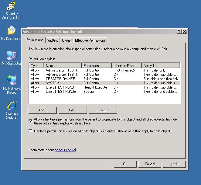 Advanced Security Settings In 2003 Server